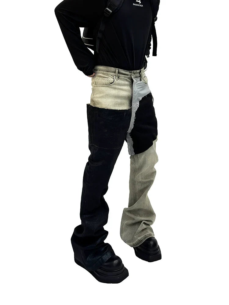 Monochrome Patchwork Wide Jeans