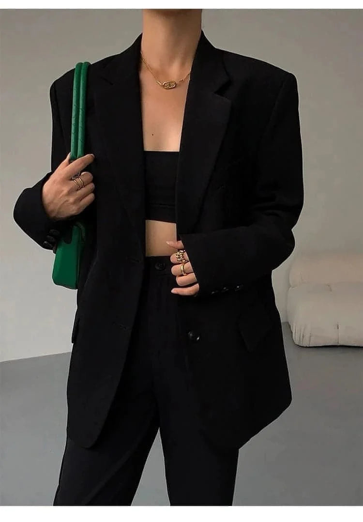 Neva Hu Black Oversized Korean-Style Blazer