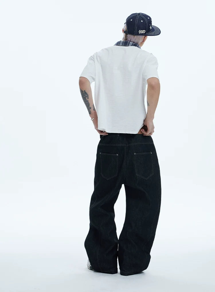 Asymmetric Button Wide-Leg Jeans