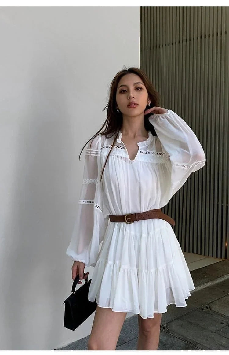 French-Style Ruffle Mini Shirt Dress