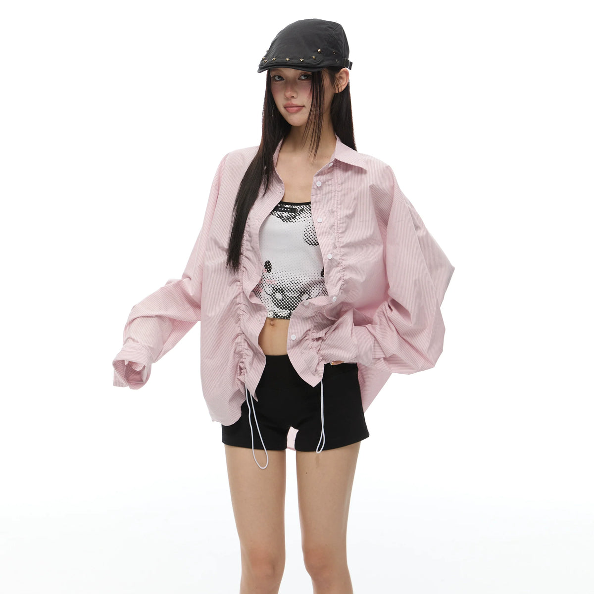 Ruffled Striped Oversized Shirt