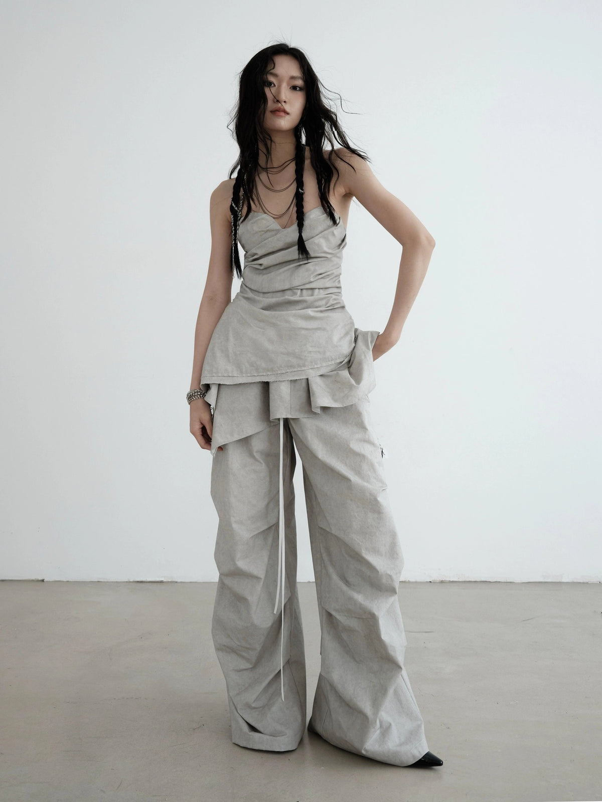 Strapless Draped Mini Dress - Women'S Light Gray Ruched Bodycon With Asymmetric Hem