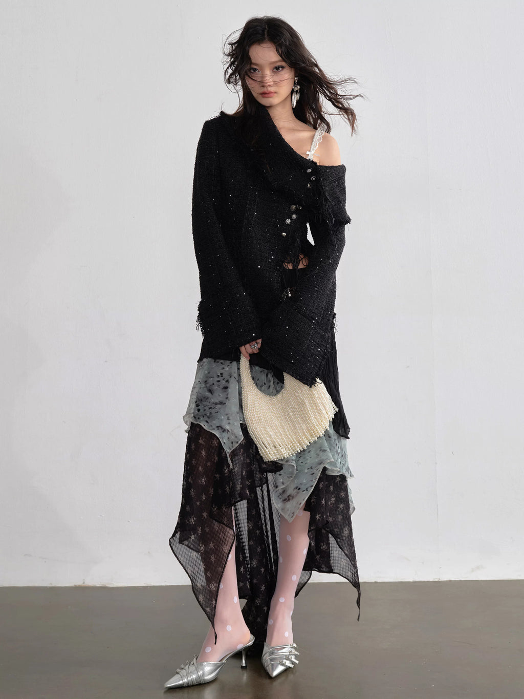 Midnight Mist Asymmetrical Ruffle Skirt