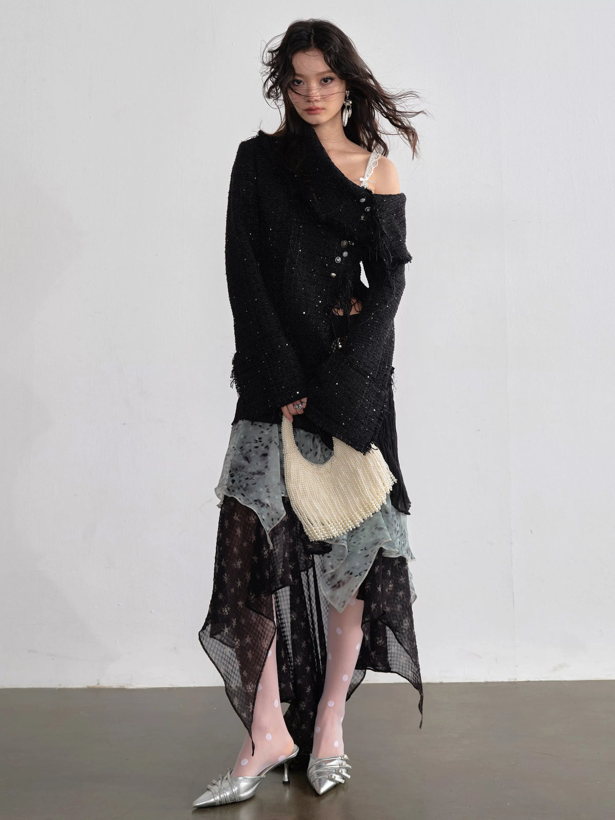 Midnight Mist Asymmetrical Ruffle Skirt