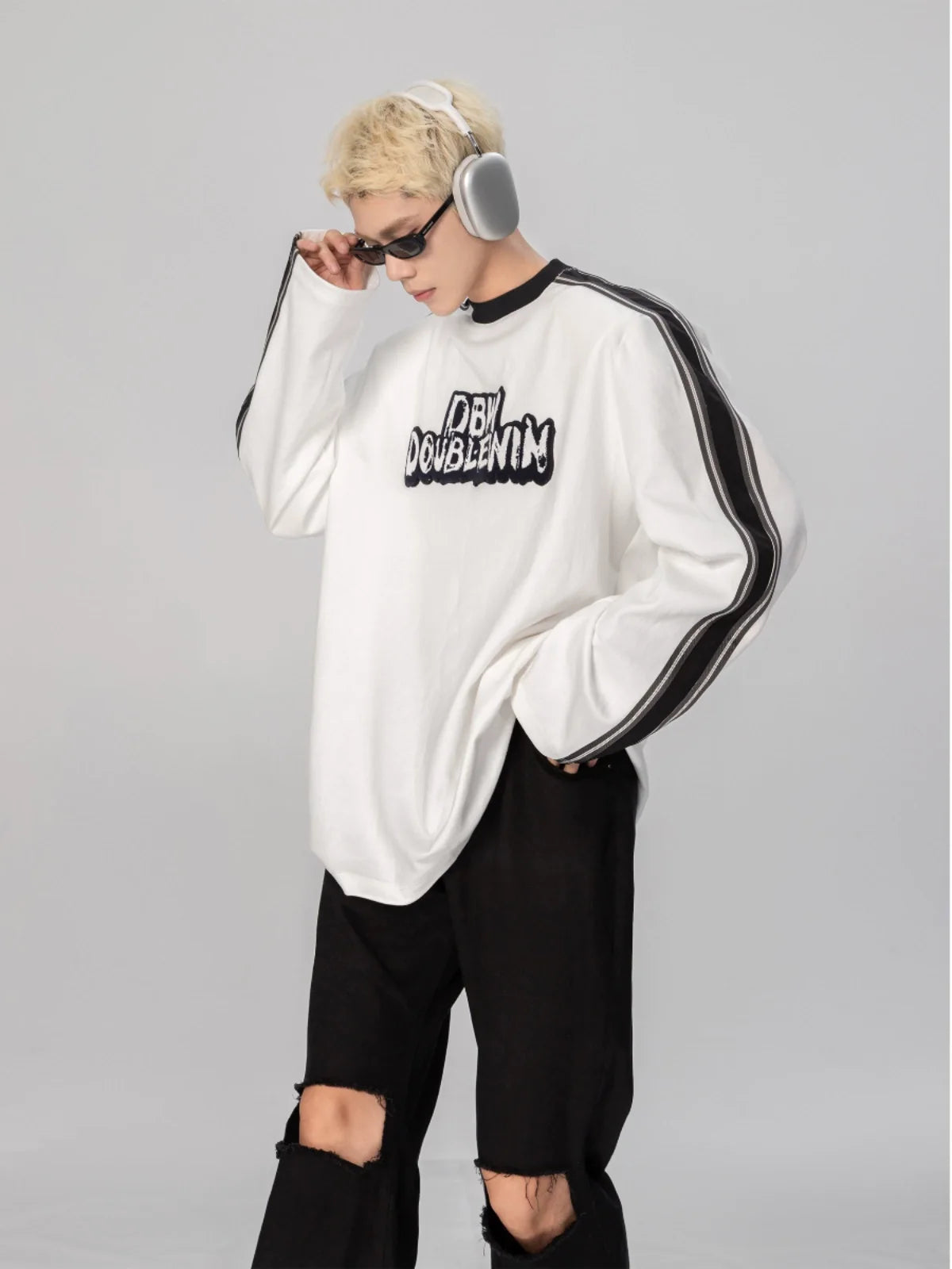 Monochrome Streak Varsity Sweatshirt