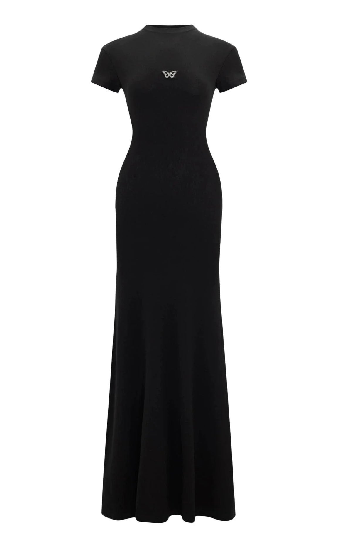 Butterfly Emblem Fitted Maxi Dress - Women'S Elegant Evening Gown