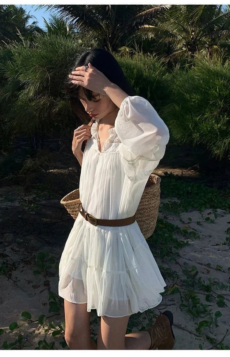 French-Style Ruffle Mini Shirt Dress