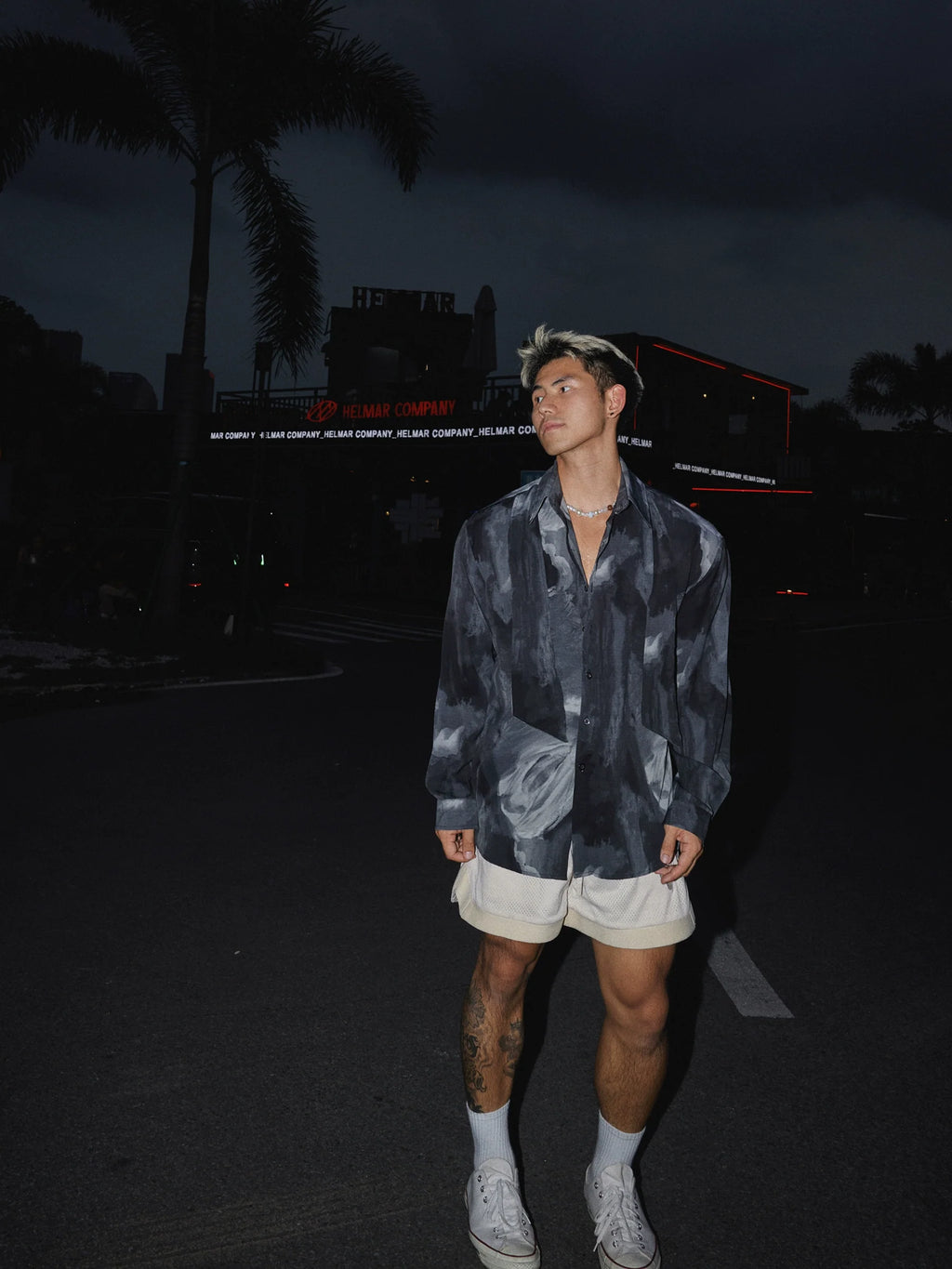 Abstract Satin Oversized Shirt