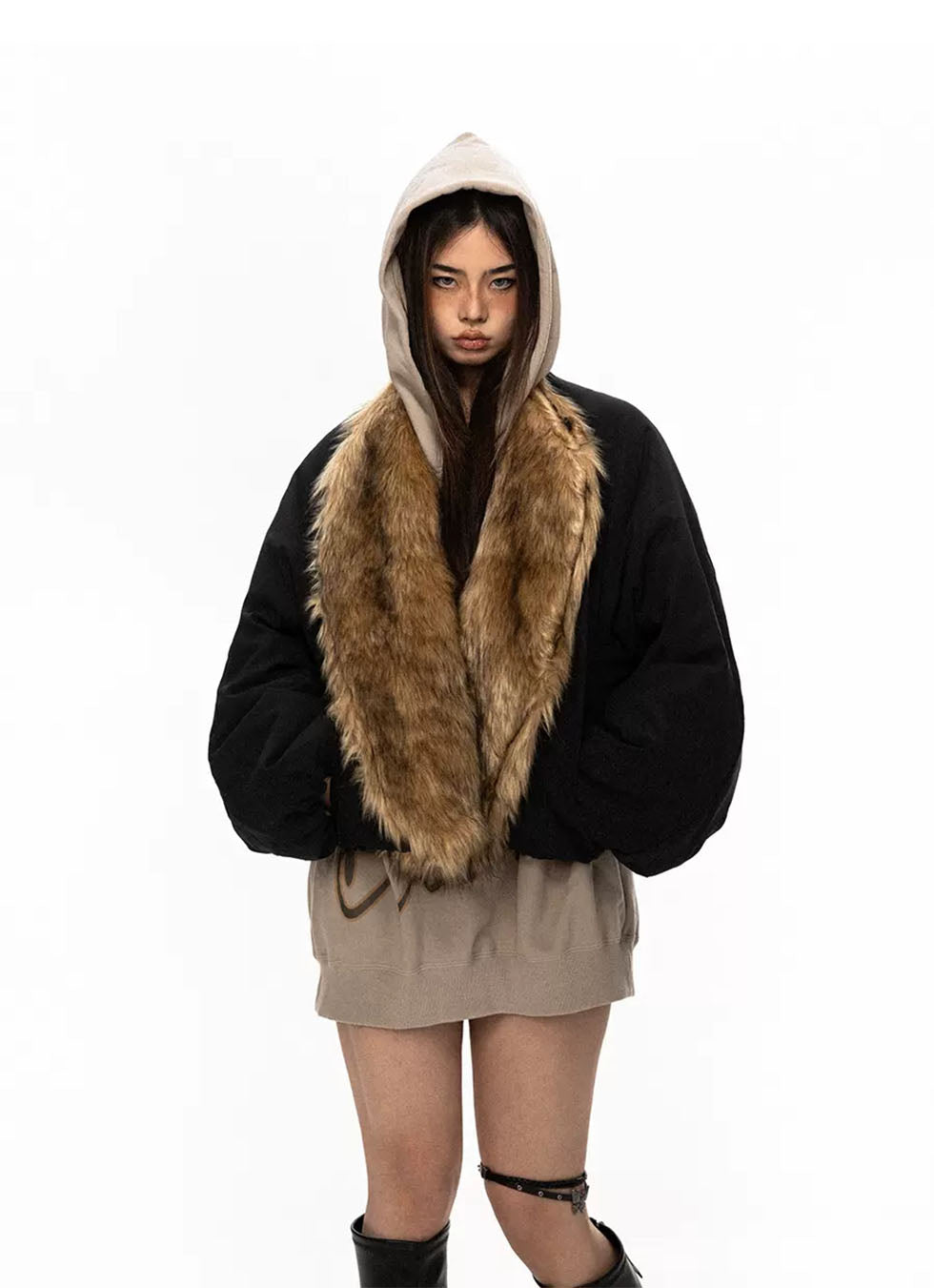 Oversized Faux-Fur Collar Flight Jacket
