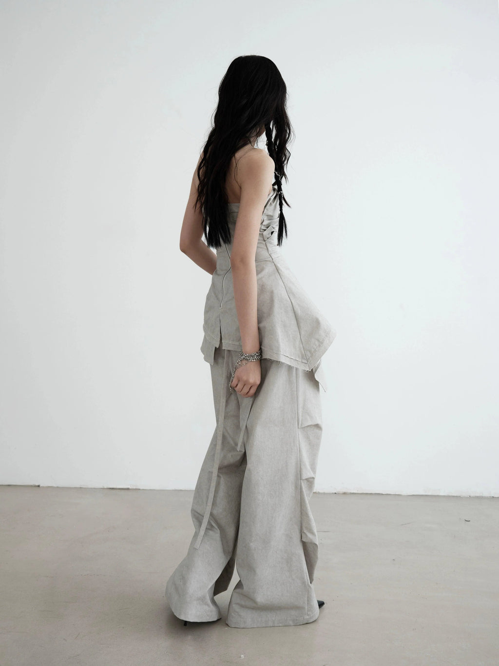 Strapless Draped Mini Dress - Women'S Light Gray Ruched Bodycon With Asymmetric Hem