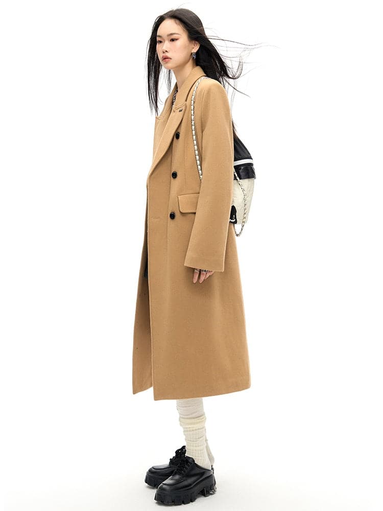 Double-Breasted Wool Long Coat - Slim Waist Tailored Winter Outerwear