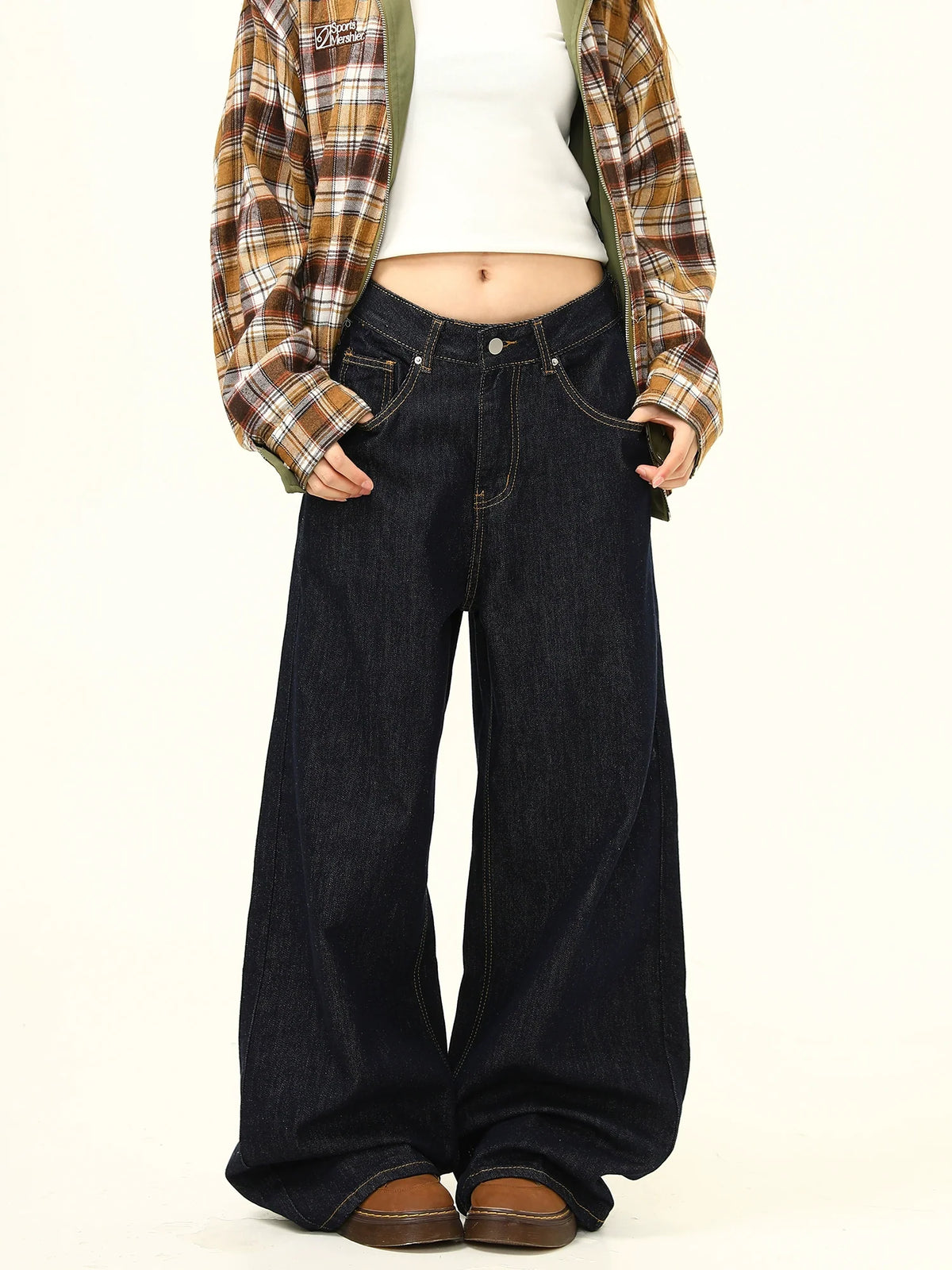 Ultra Wide Leg Mid Waist Dark Jeans