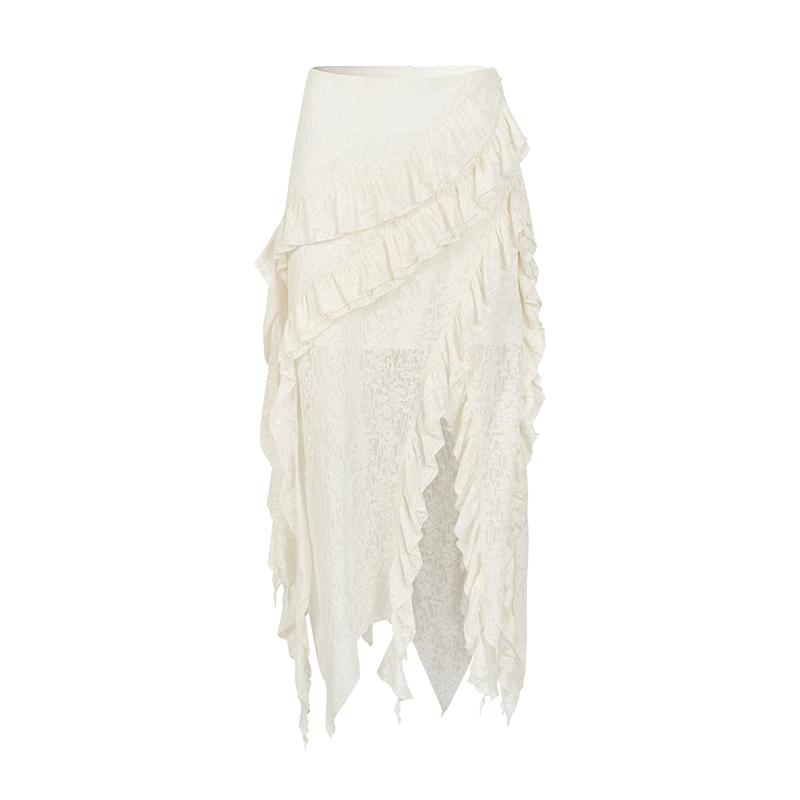 Ruffled Layer Asymmetrical Midi Skirt