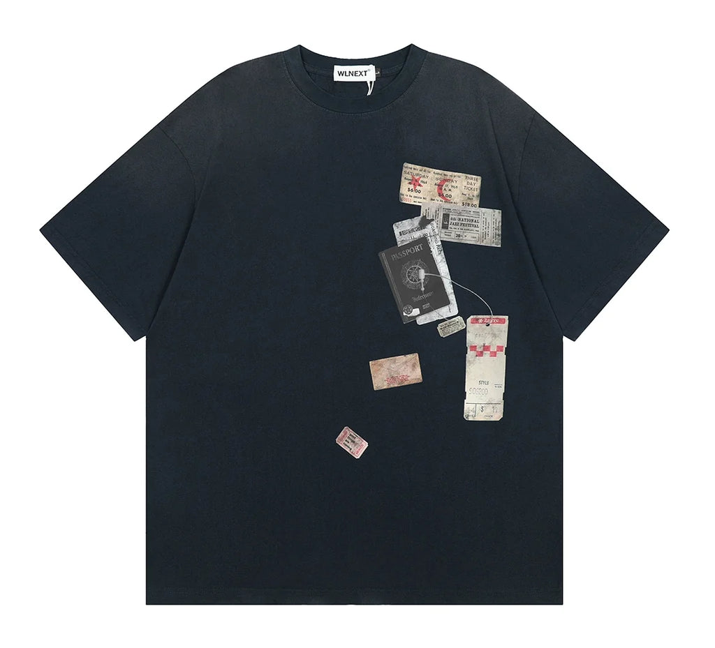 Passport Stamp Graphic Oversized T-Shirt