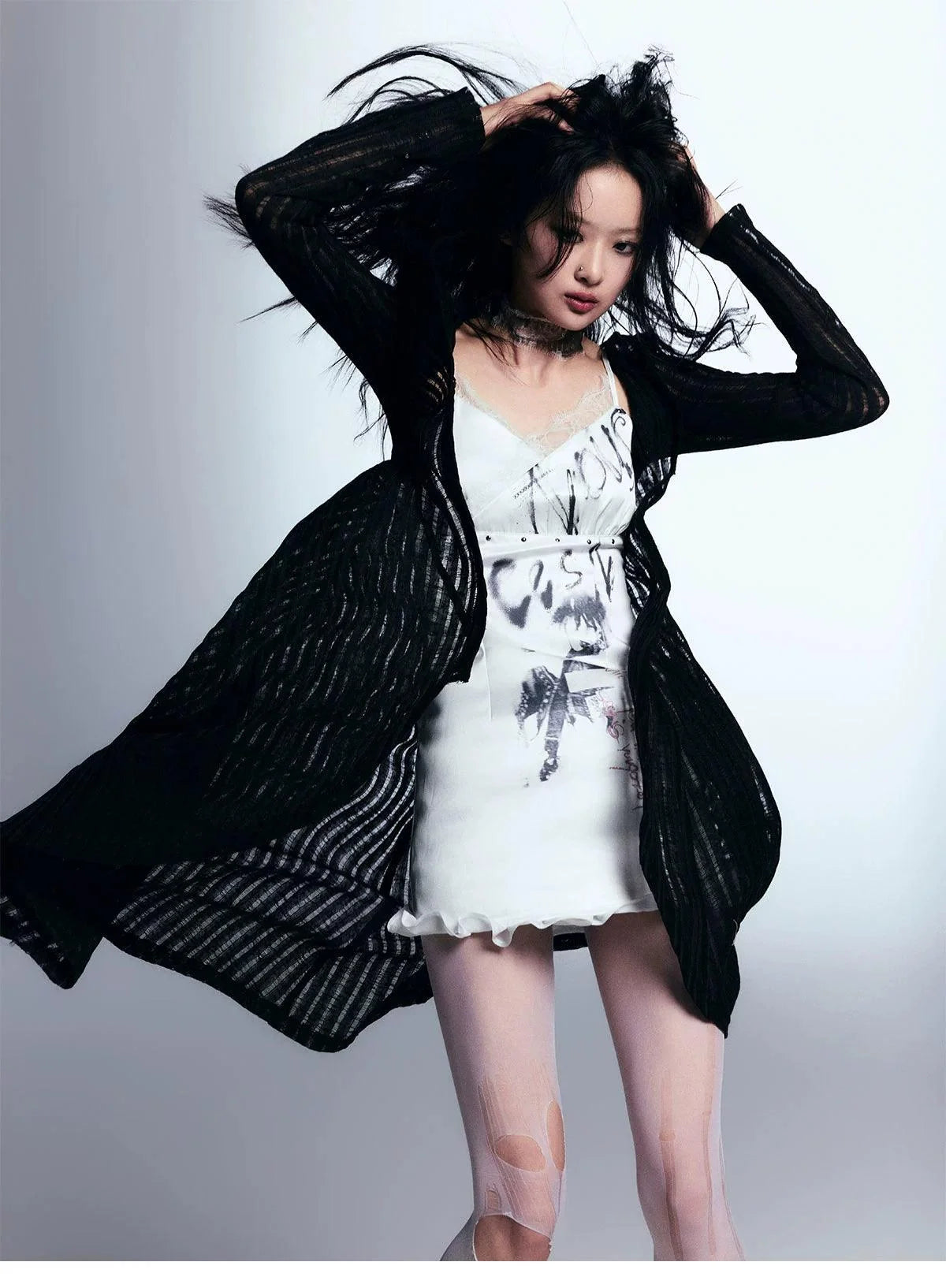 White Distressed Graphic Tank Dress - Women'S Sleeveless Mini Bodycon With Grunge Print
