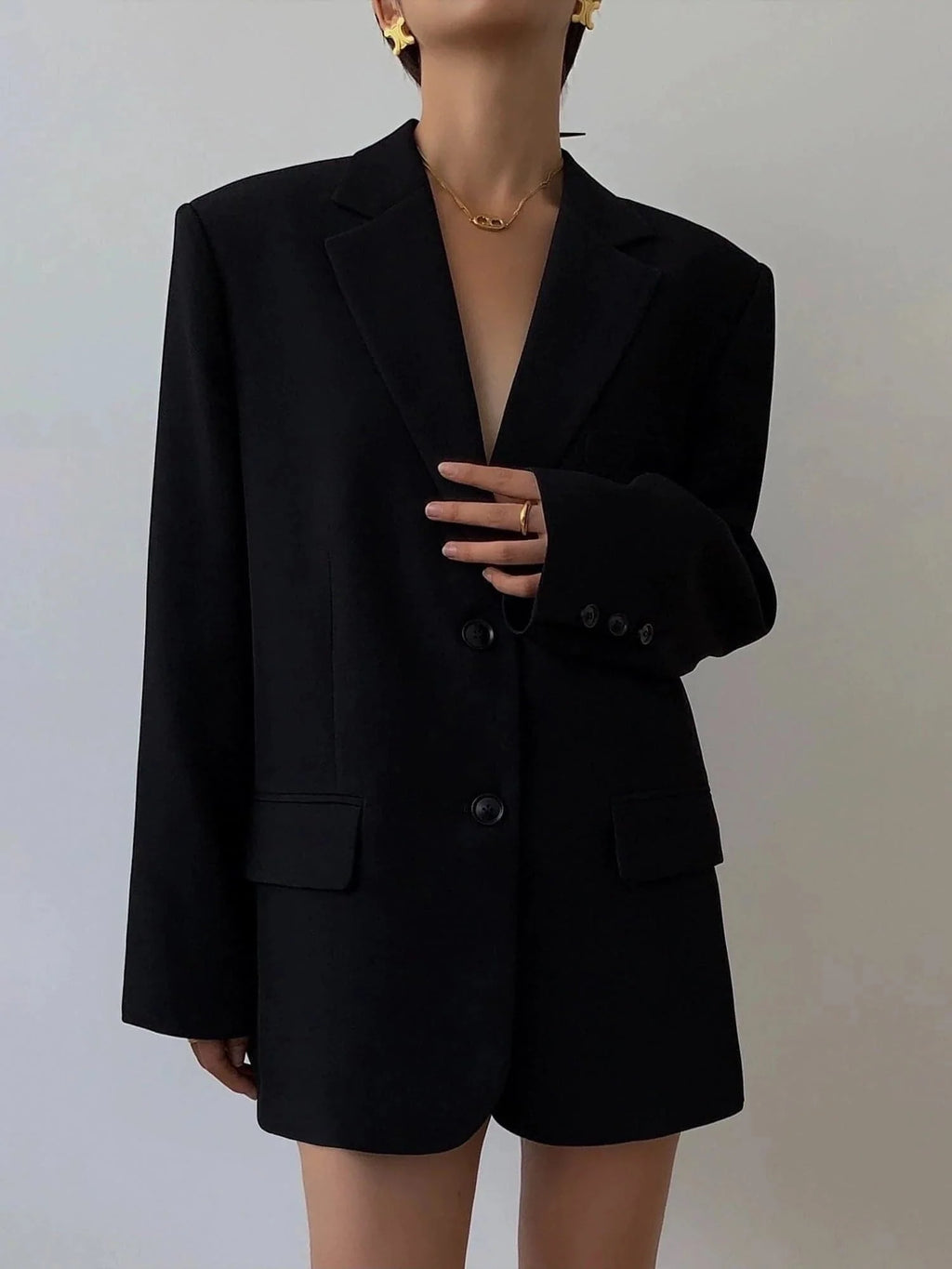 Neva Hu Black Oversized Korean-Style Blazer