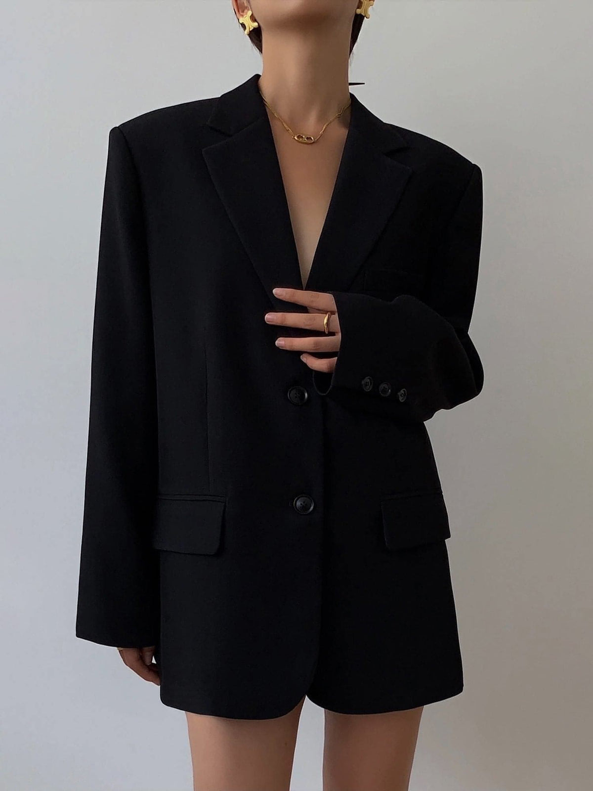 Neva Hu Black Oversized Korean-Style Blazer