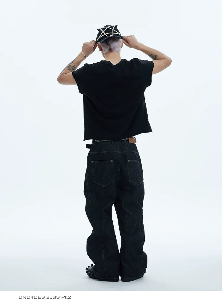 Asymmetric Button Wide-Leg Jeans