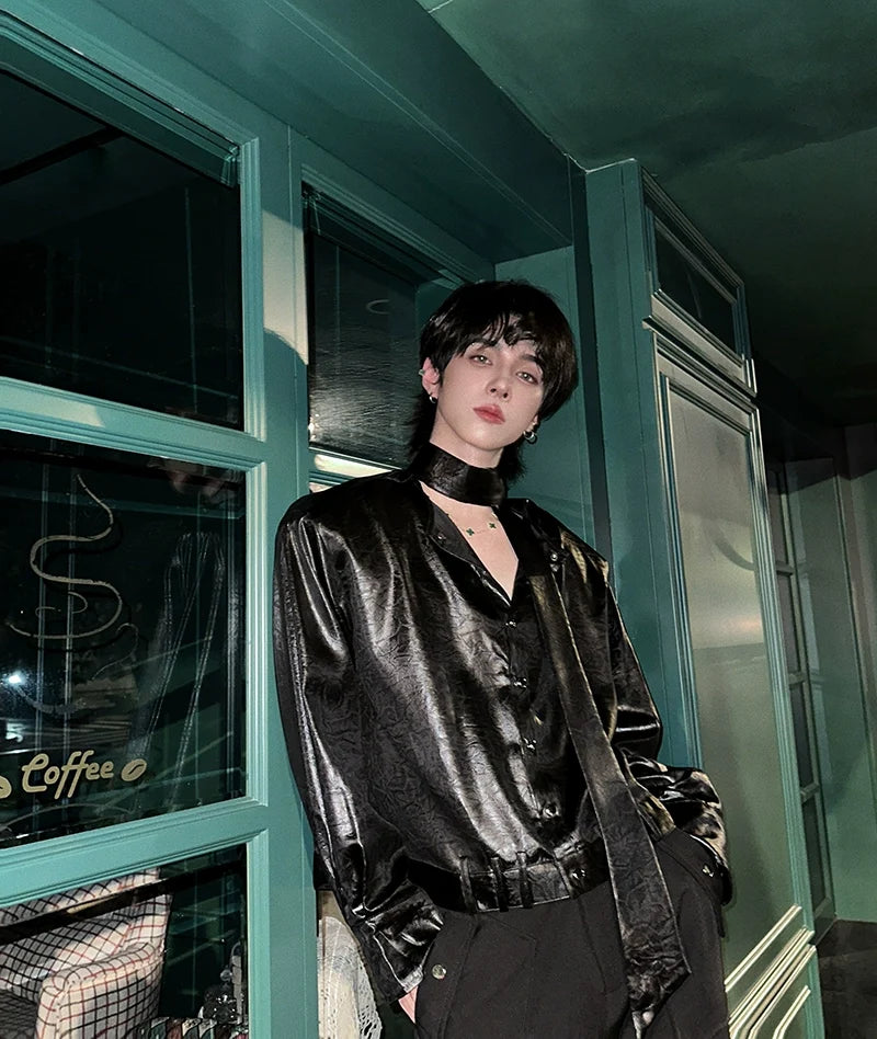 Glossy Tie Neck Shirt