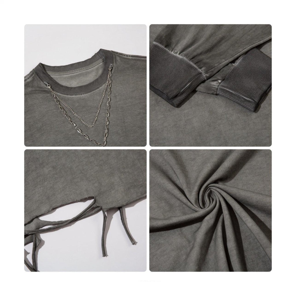 Men's Distressed Long-Sleeve Tee with Cross Necklace