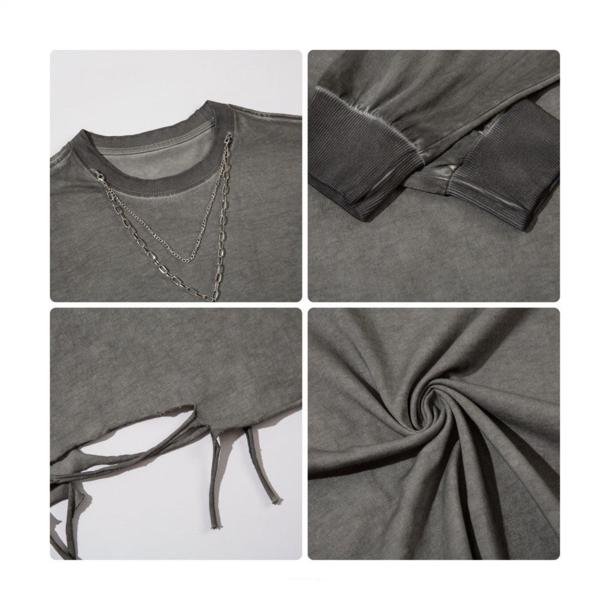 Men's Distressed Long-Sleeve Tee with Cross Necklace