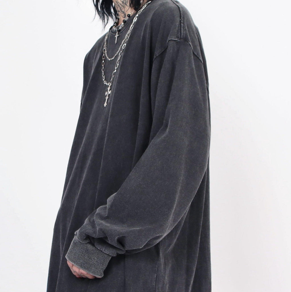 Men's Distressed Long-Sleeve Tee with Cross Necklace