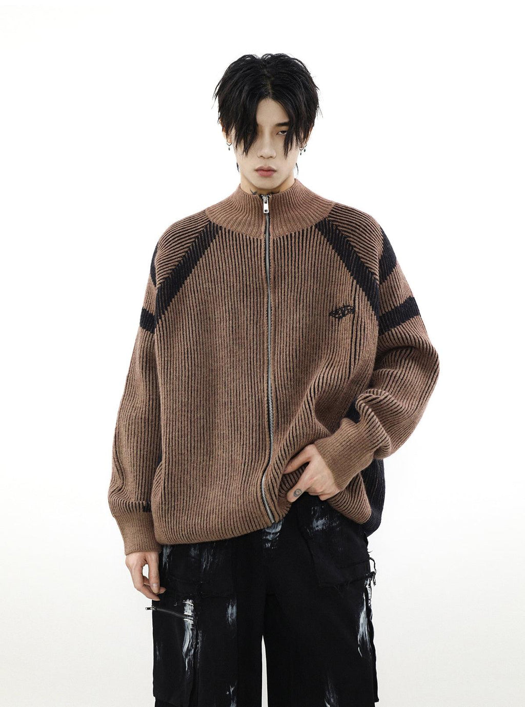 High-Neck Oversize Knit Cardigan
