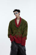 Gradient Shaggy V-Neck Knit Sweater
