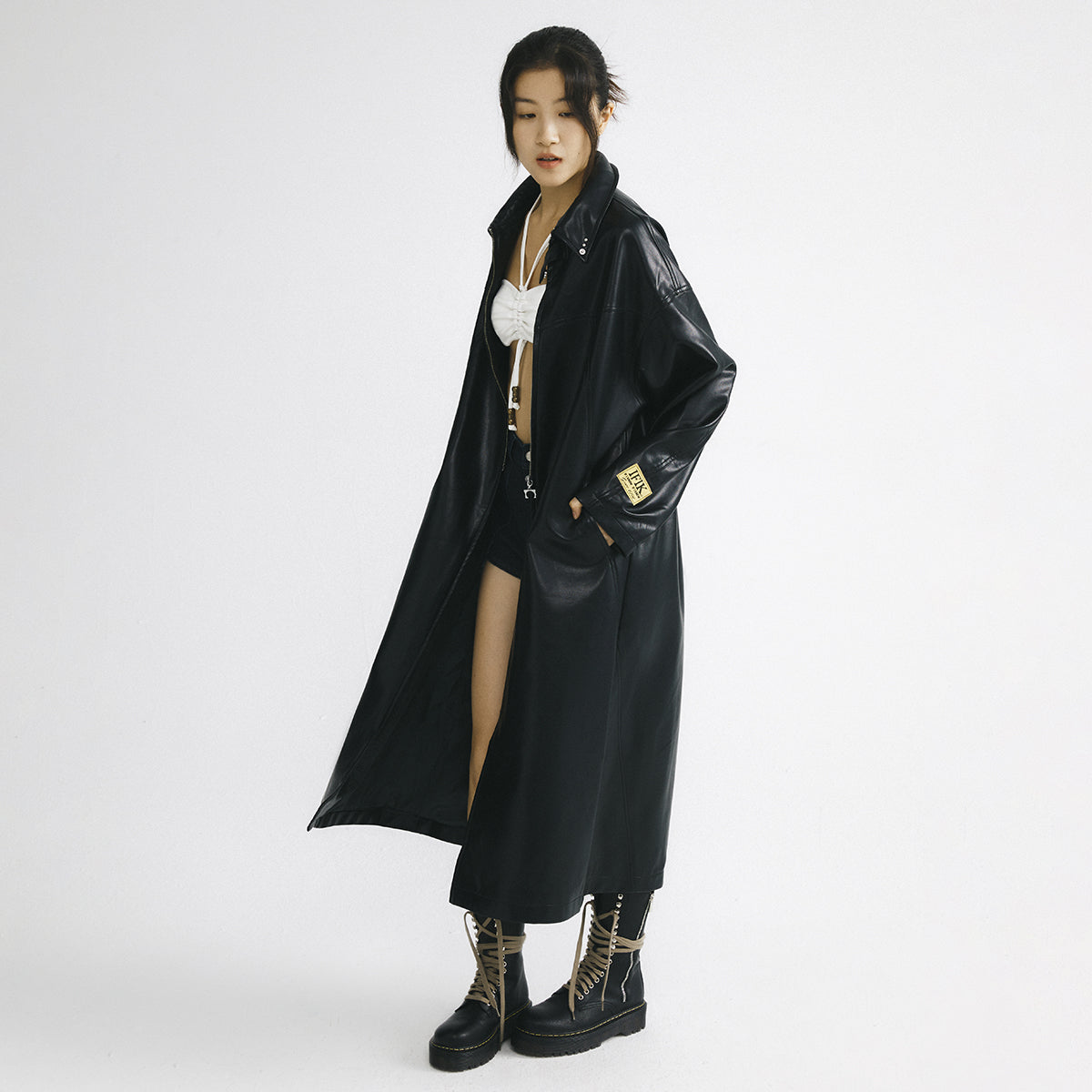 Oversized Black Hooded Leather-Look Coat