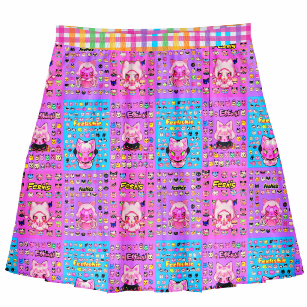 Kawaii Cat Pattern Pleated Skirt