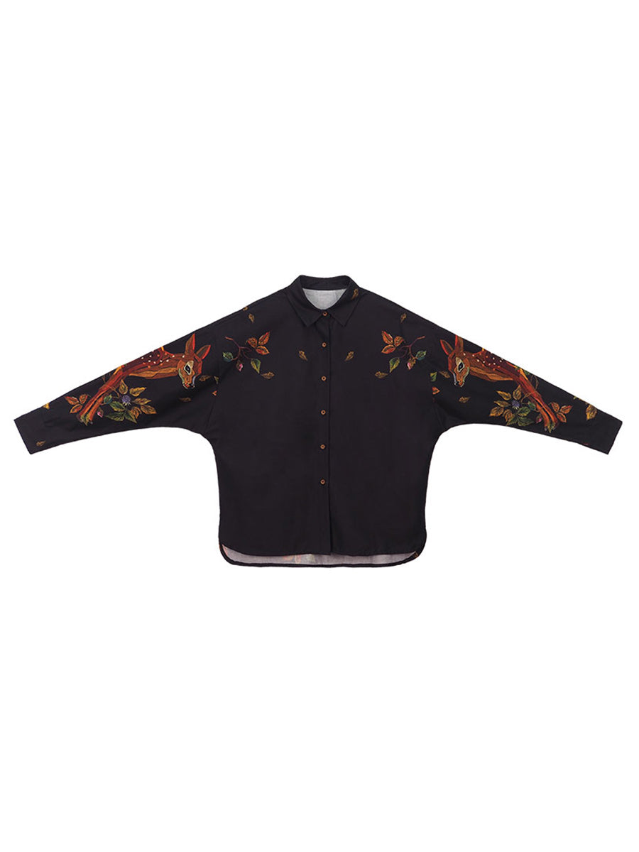 Enchanted Forest Deer Embroidered Blouse