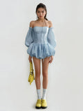 Puff Sleeve Mini Romper Dress