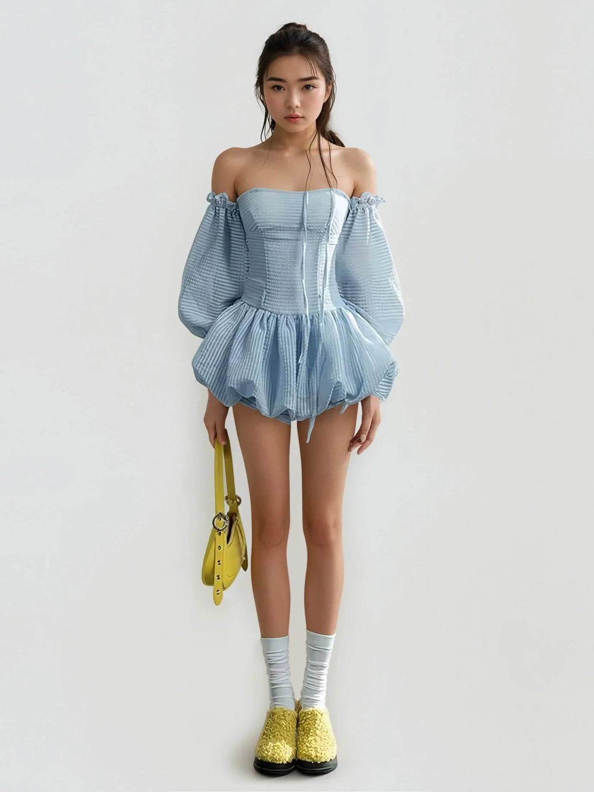 Puff Sleeve Mini Romper Dress