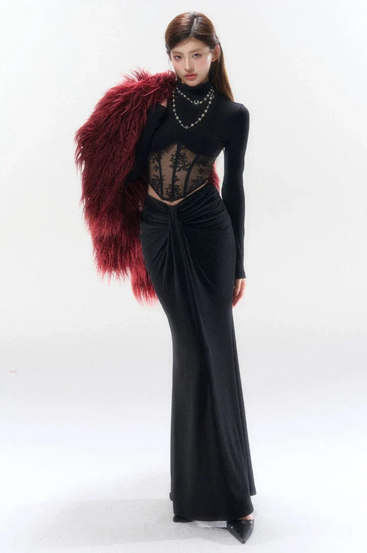 Lace Corset Evening Long Sleeve Top