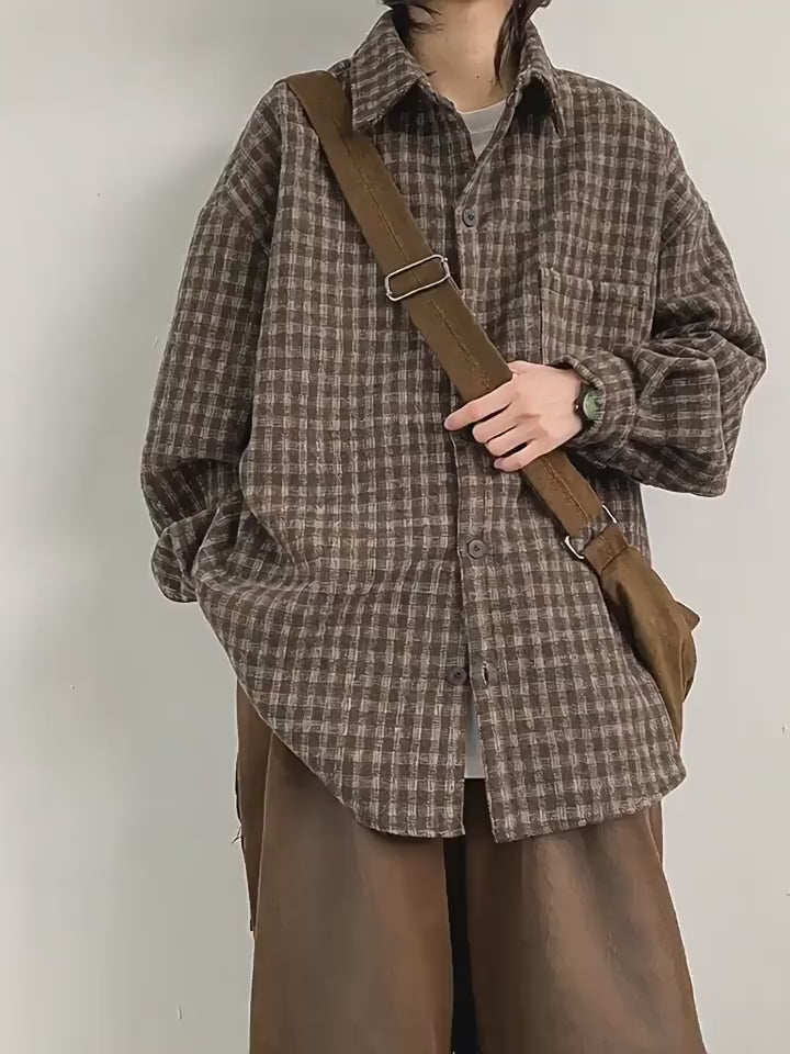 Oversized Brown Plaid Flannel Shirt