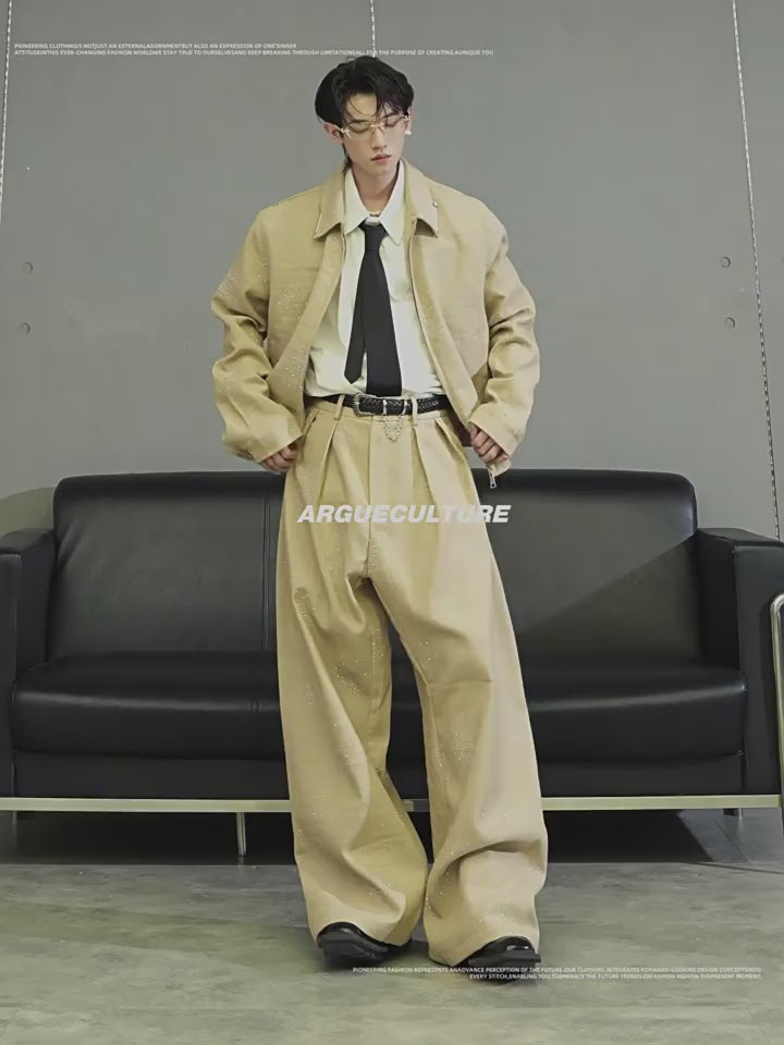Oversized Bomber Jacket and Wide-Leg Trousers Setup
