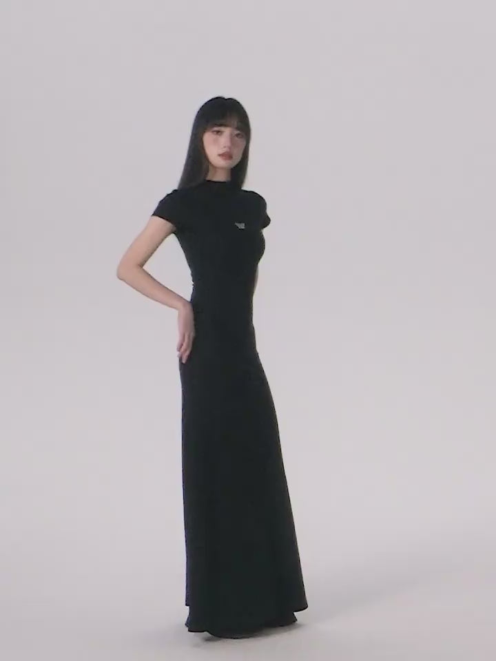 Butterfly Emblem Fitted Maxi Dress - Women'S Elegant Evening Gown