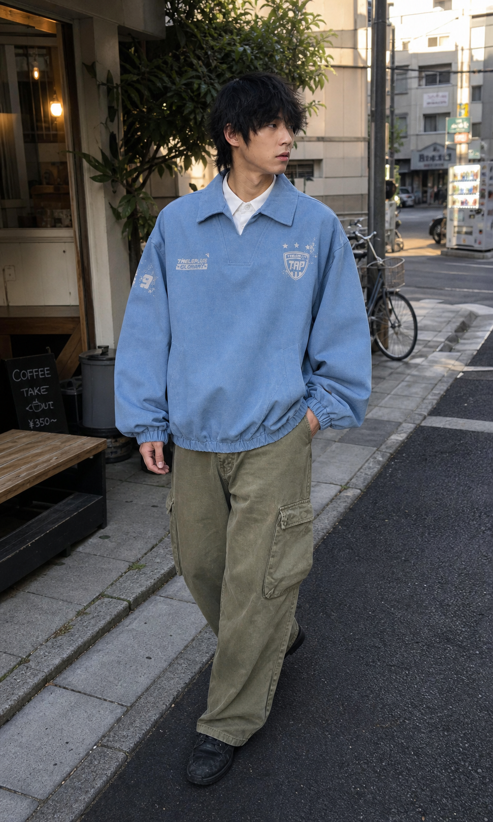 Men's Light Blue Vintage Varsity Pullover
