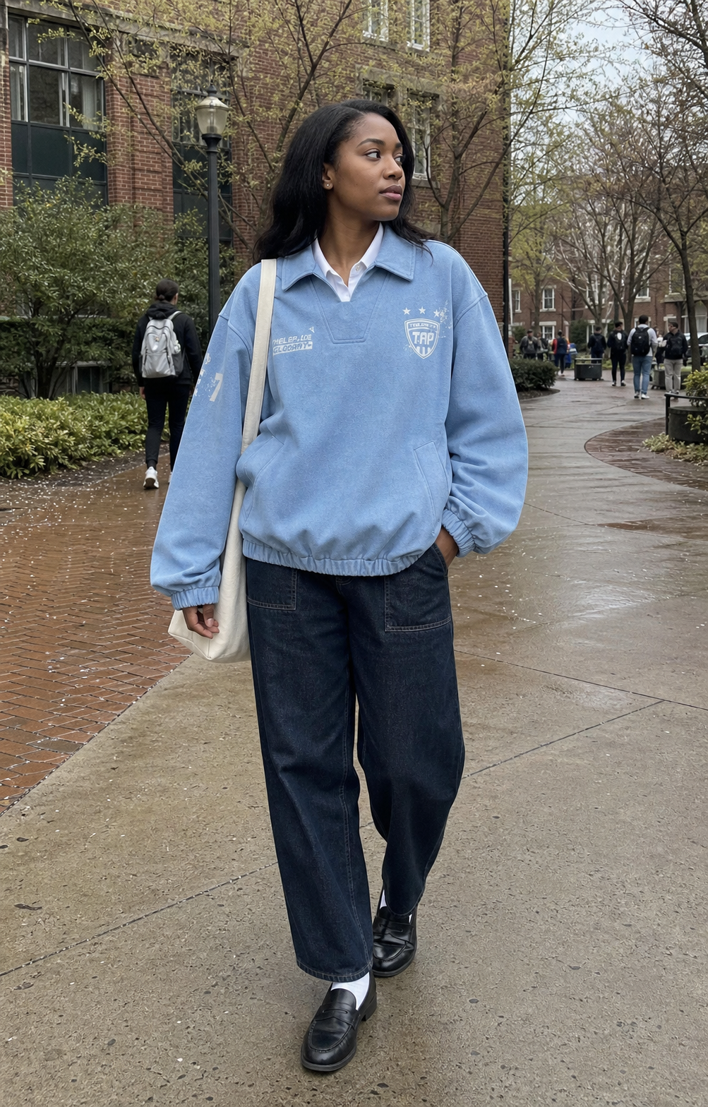 Men's Light Blue Vintage Varsity Pullover