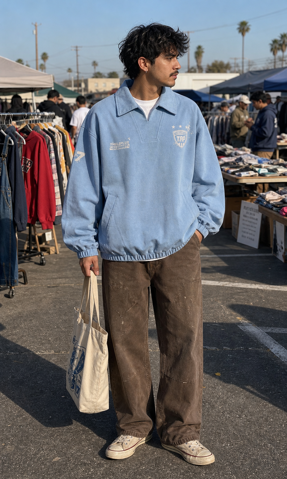 Men's Light Blue Vintage Varsity Pullover