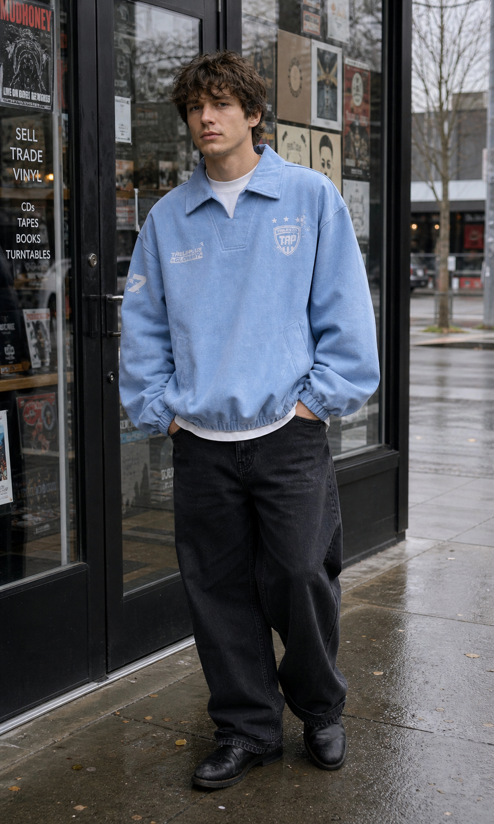 Men's Light Blue Vintage Varsity Pullover