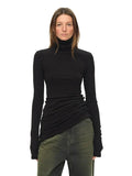 Black Turtleneck Draped Knit Top