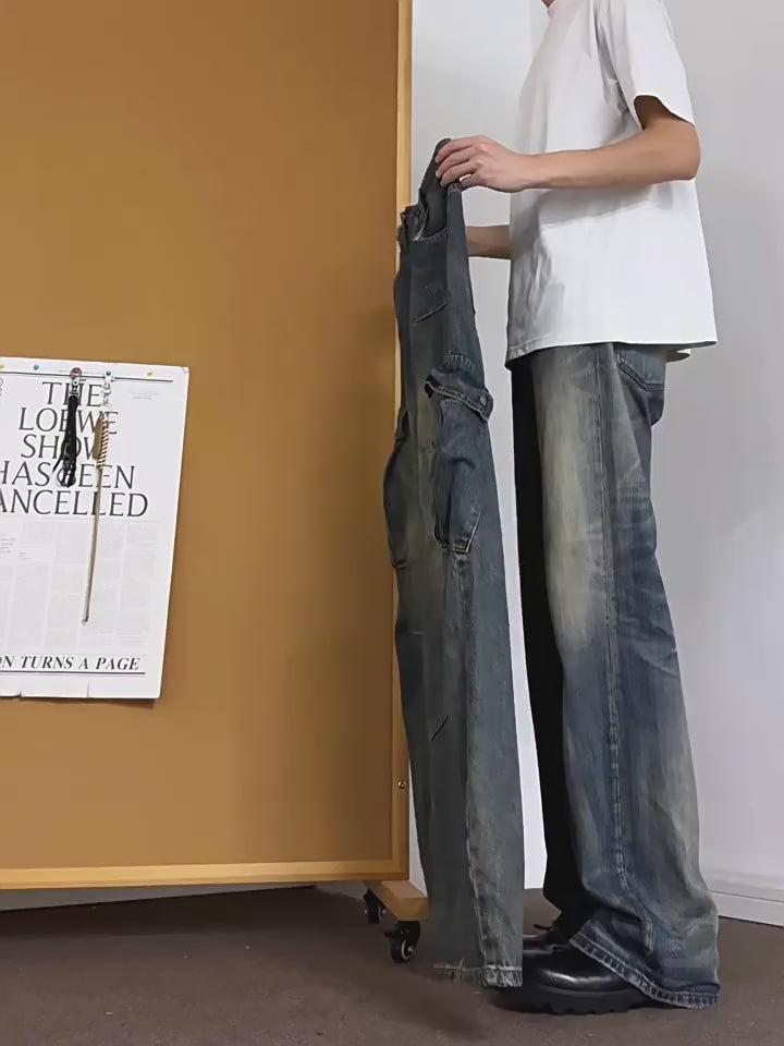 Over-Wide Vintage Washed Cargo Jeans