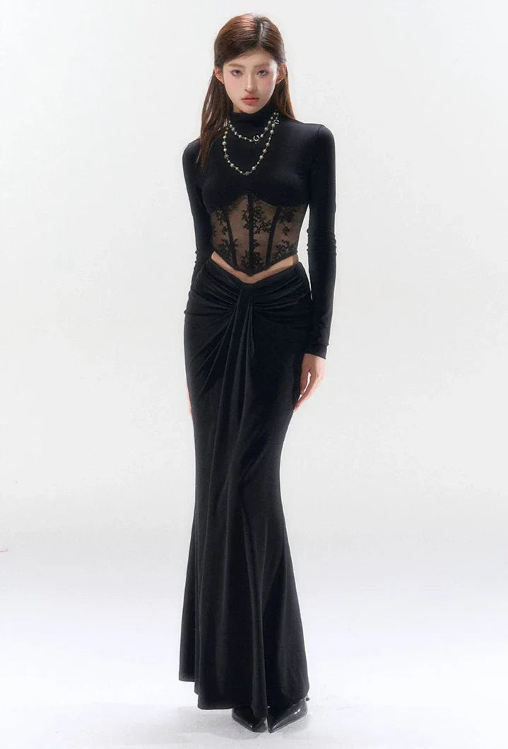 Lace Corset Evening Long Sleeve Top