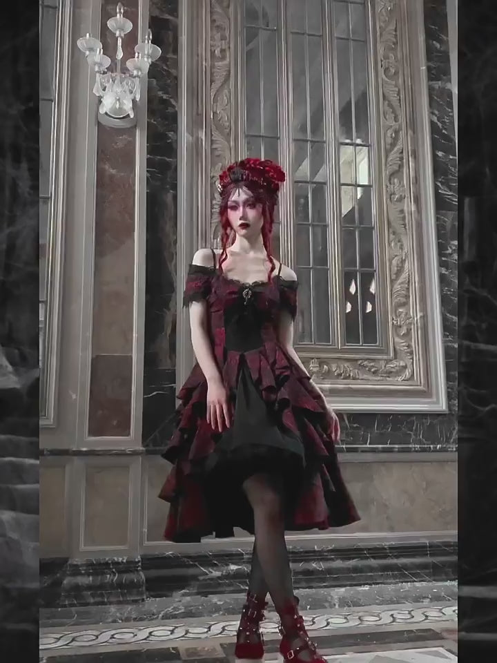 Gothic Victorian-Inspired Off-Shoulder Layered Dress
