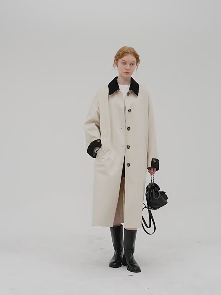 New Retro Color-Block Long Trench Coat
