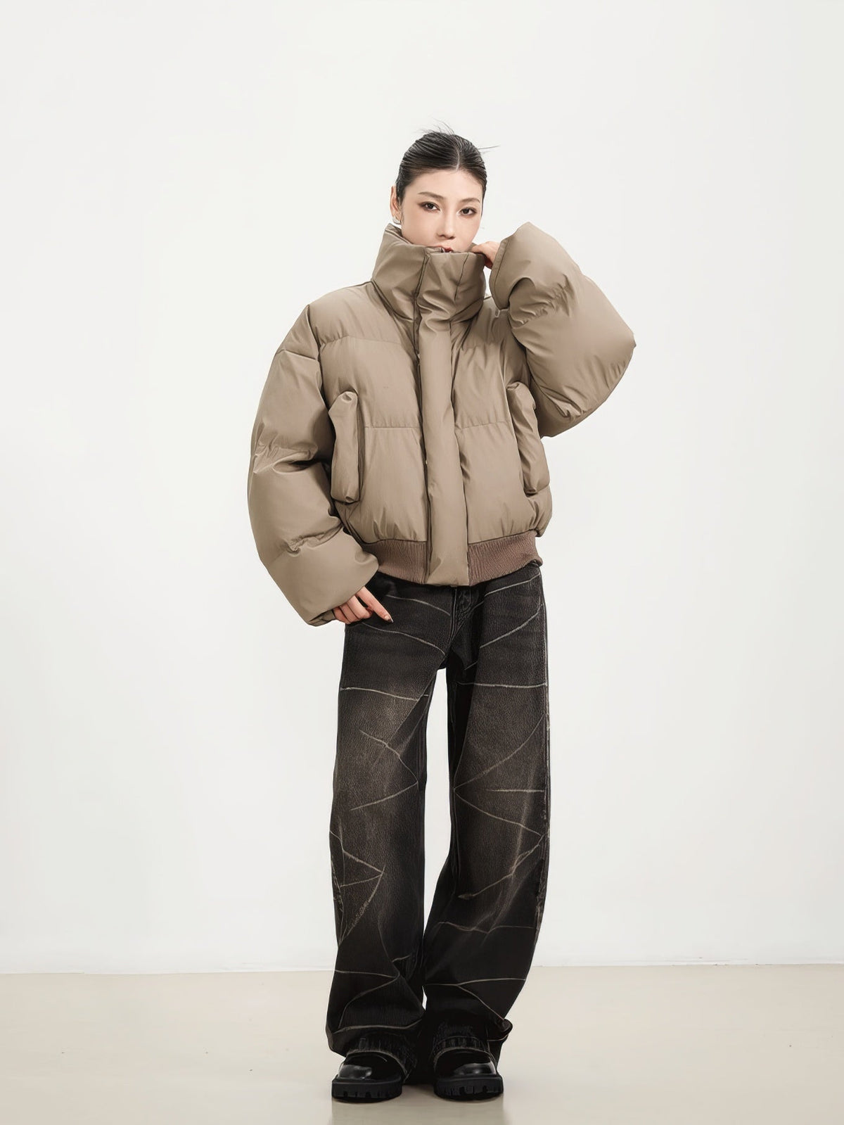 Ribbed Hem Puffer Winter Jacket