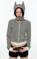 Striped Cat Ear Zip Hoodie