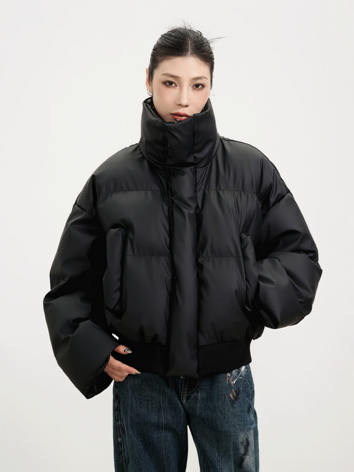 Ribbed Hem Puffer Winter Jacket