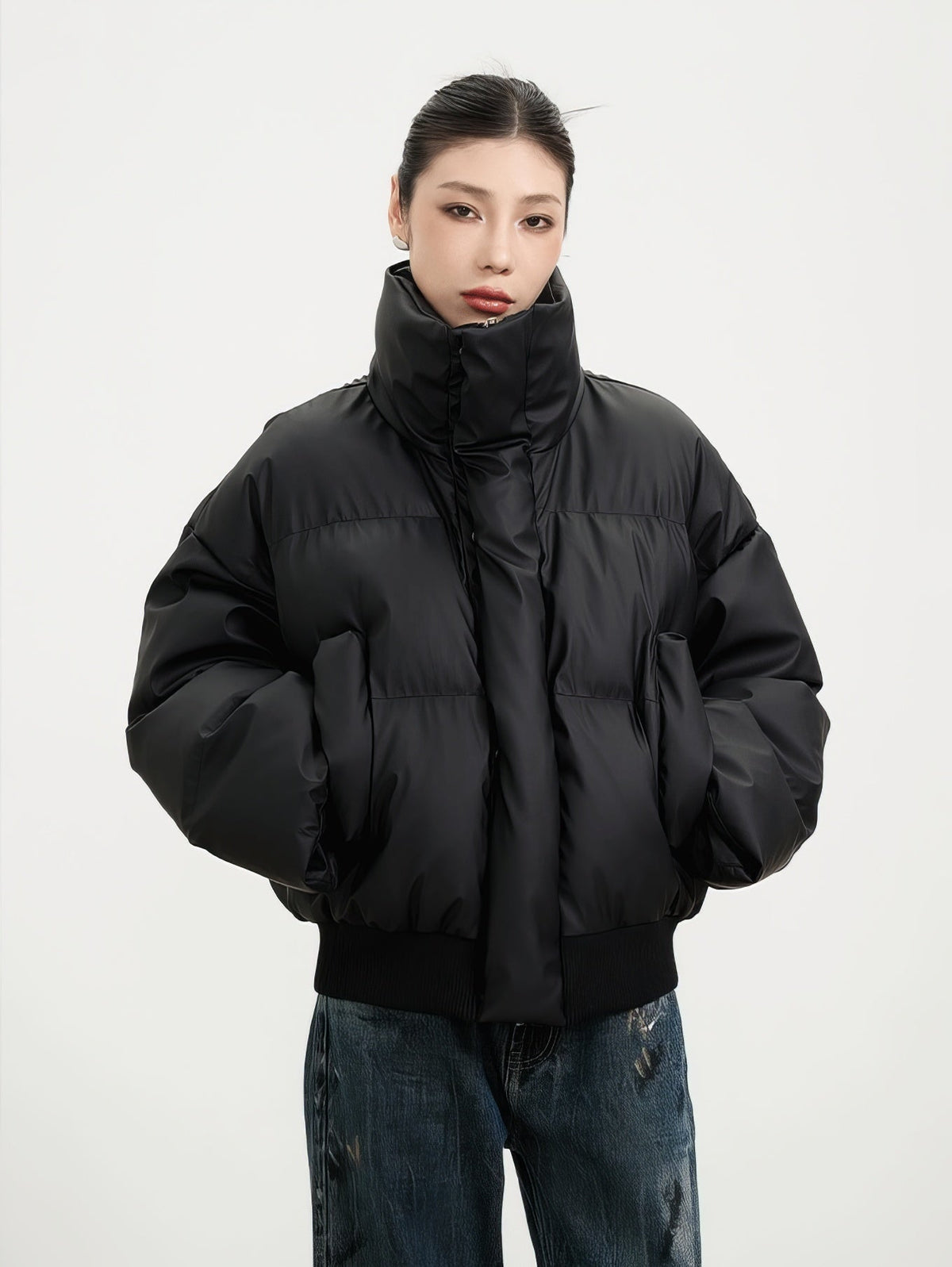 Ribbed Hem Puffer Winter Jacket